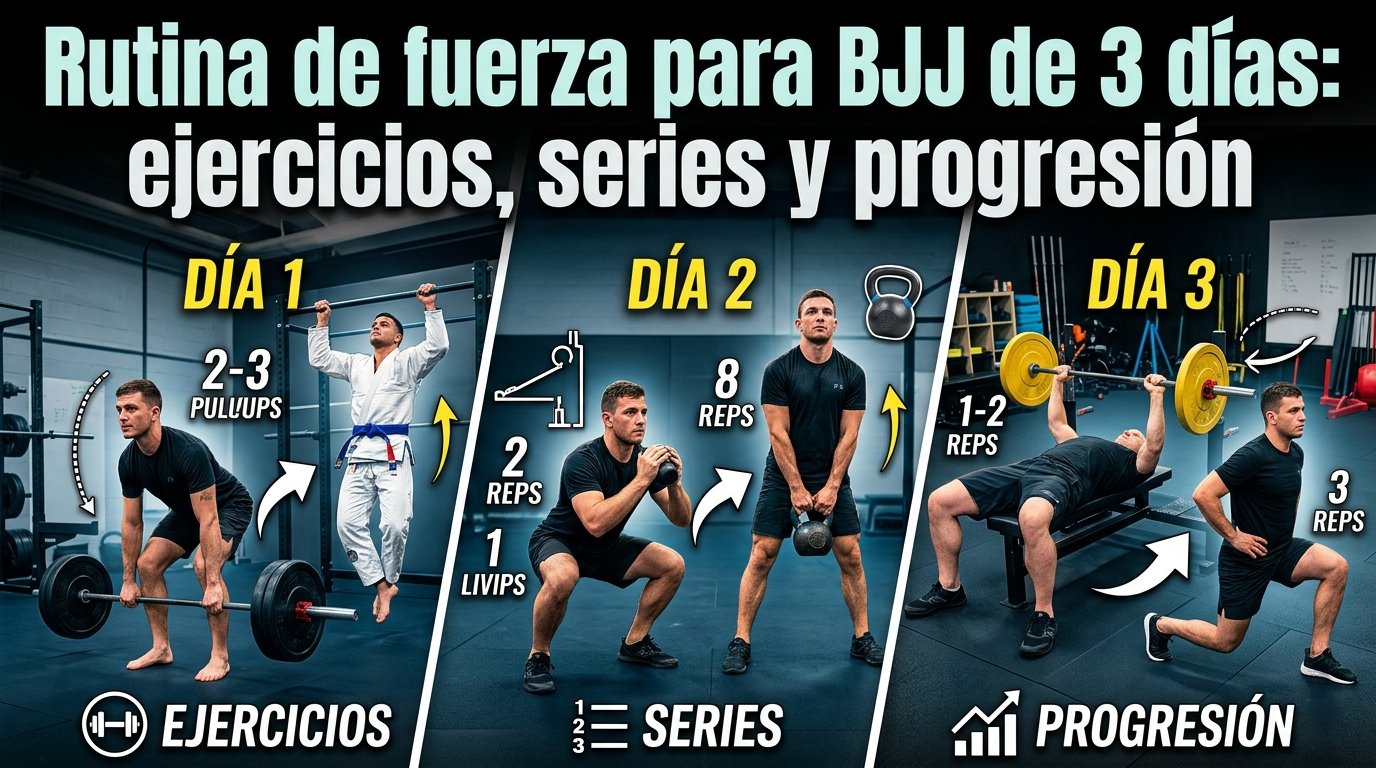 Rutina de fuerza para BJJ de 3 días: ejercicios, series y progresión